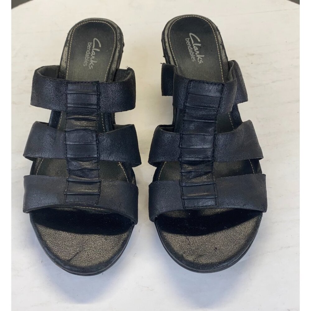 Clarks Women's Black Leather Sandals Size 7M,Comfort,Casual - Picture 3 of 16